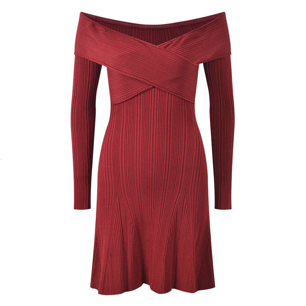 2026 Spring and Summer New Designer FC Cross Neck Off k30 Shoulder Sexy Elegant Fashion Slim Red Dress