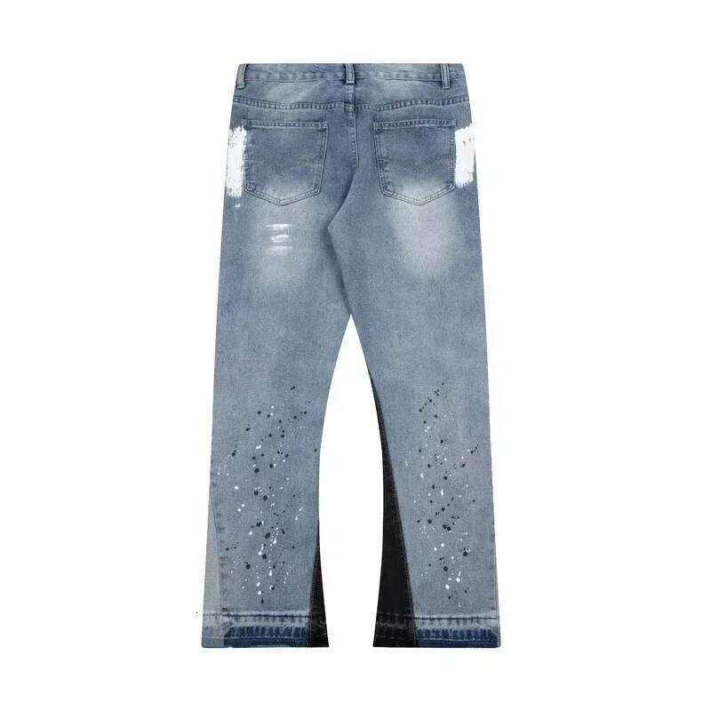 Streetwear Splashed Ink Patchwork Baggy Jeans Men Women Clothing Tie Dye Trendy American Straight Slim Micro-flard Pants 26Y0330