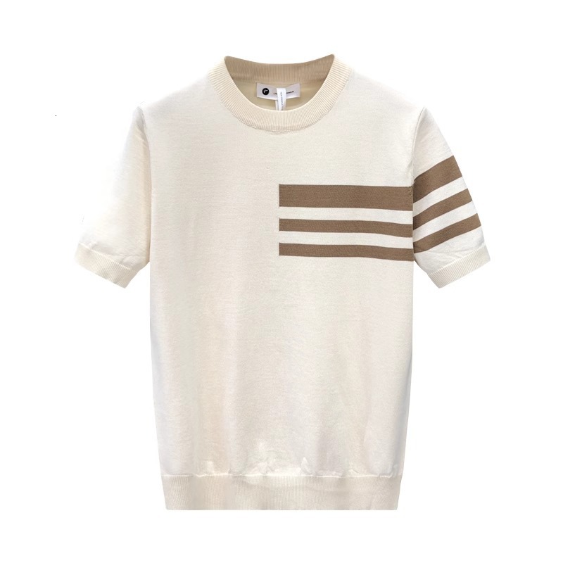 Mens Designer T Shirt Tops Ice Silk Knitted Short Sleeves T Shirt Striped Slim Fit Men Clothings Street Clothes High quality Fashion Tees Business Cas