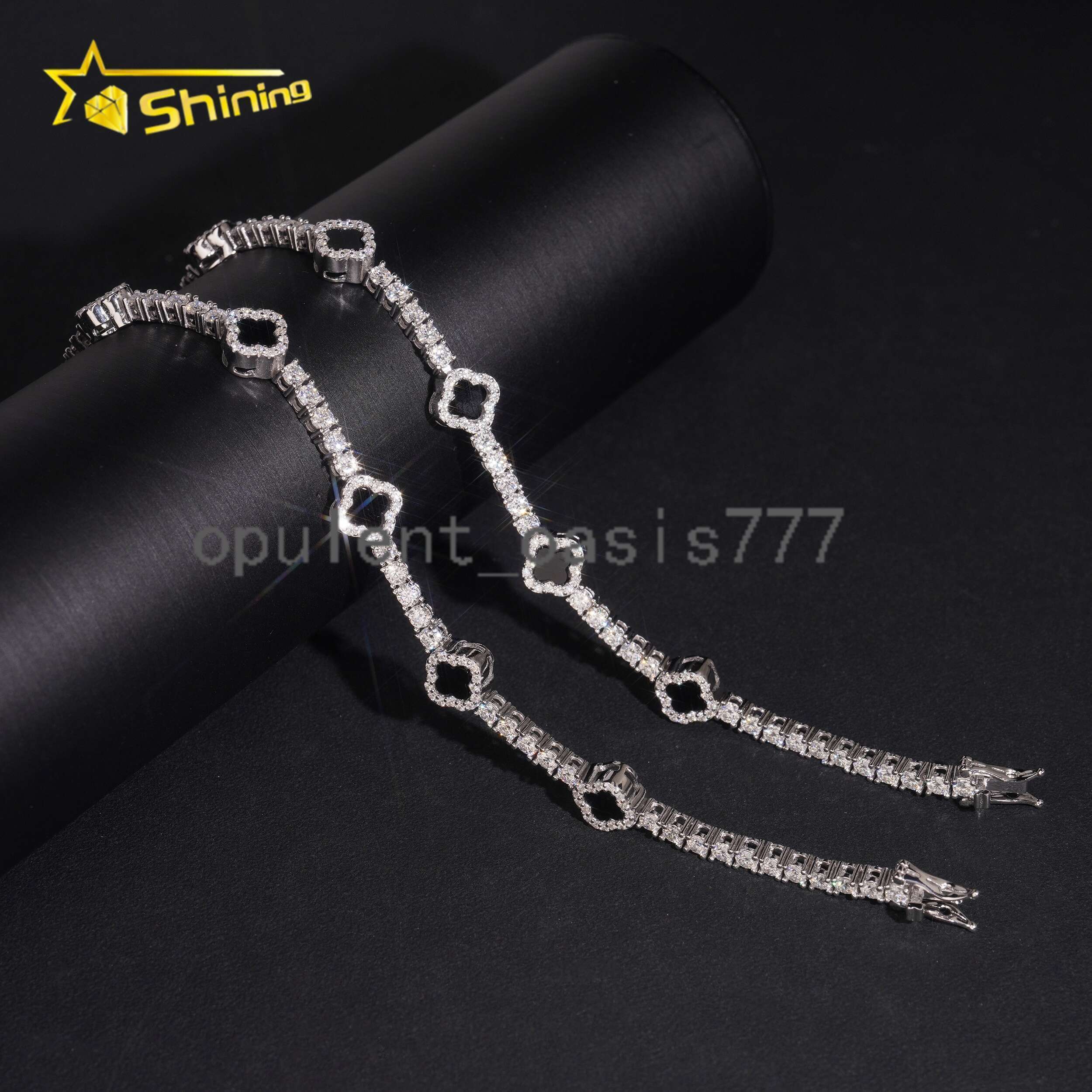 USA Warehouse GRA Certificate 925 Solid Silver Hip Hop Jewelry Iced Out VVS Moissanite Diamond 3mm Clover Tennis Bracelet