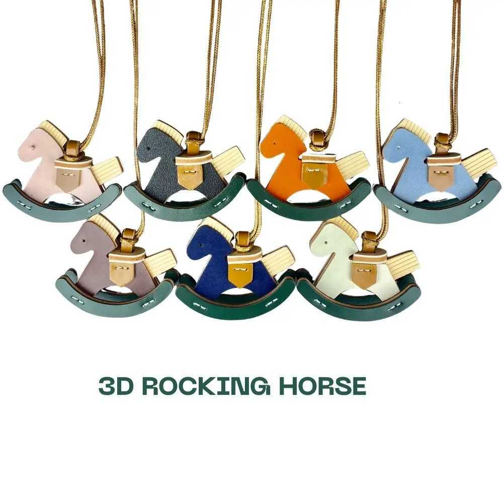 3D Thick Hard PU Leather Rocking Horse Pendant Bag Charm with Long Rope Cute Keychain Decoration Premium Leather Piece Assembled Z260330