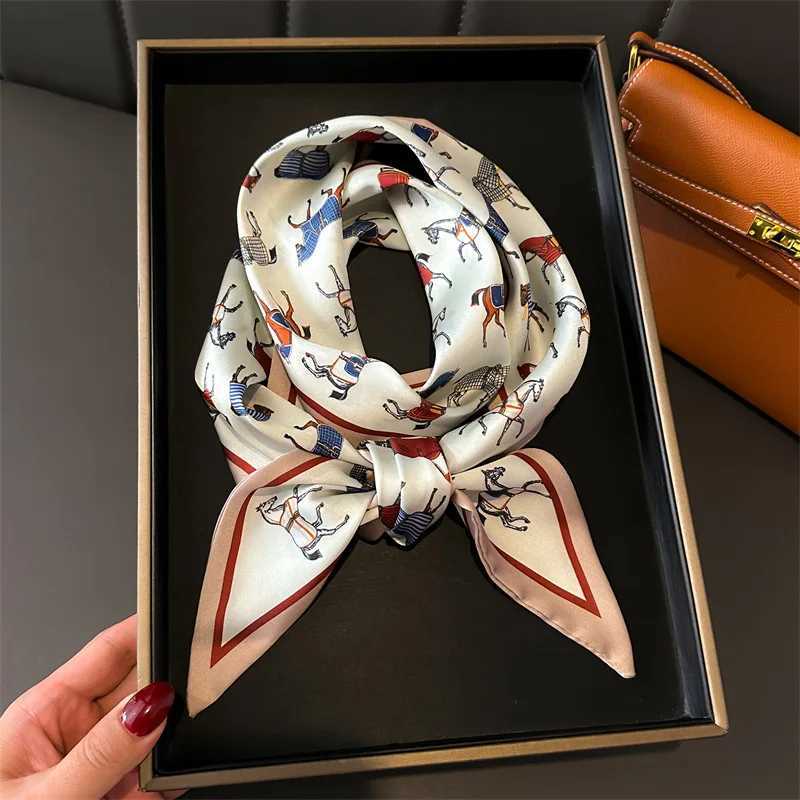 147x14cm Elegant Horse Print Scarf Graphic Ribbon Wen Cozy Imitation Silk Scarf Versatile Neckerchief Length Fashion band X260328