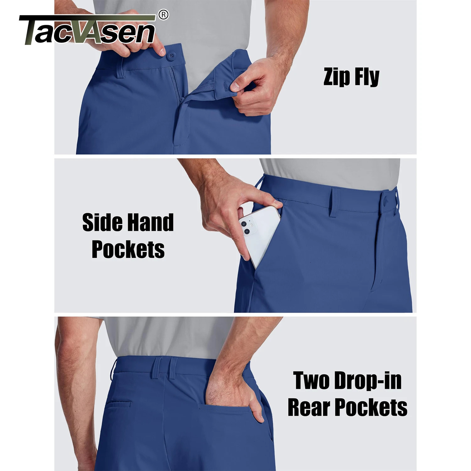 TACVASEN Golf Quick Dry Shorts Men Stretch Lighyweight Dress Work Casual Shorts with 4 Pockets Flat Front Hiking Shorts 9 Inch 260327