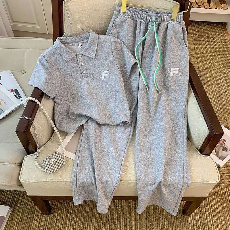 Spring And Summer New College Style Girls' Casual Sports Suit Loose Fit Short Sleeved Pants Two-Piece Set