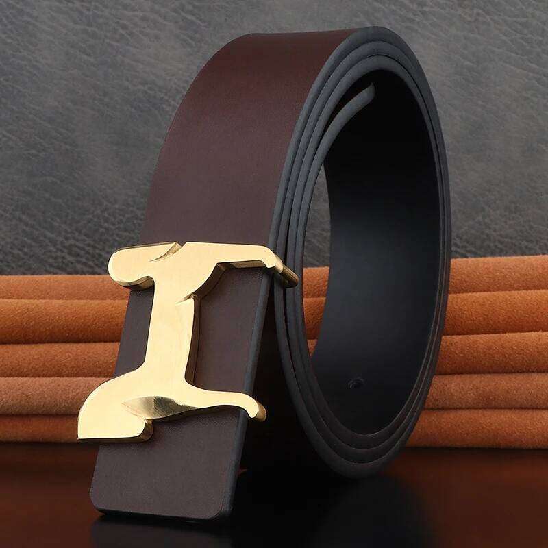 Grade Stainless Steel Horse 3.8Cm Wide Slide Buckle Men Belts High Genuine Leather Waistband Cowboy Casual Ceinture Homme Chunjinqiuli