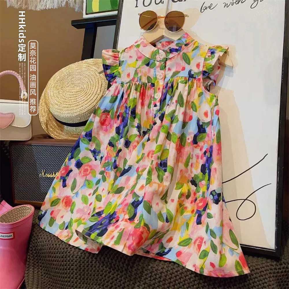 Girls small flying sleeve dress summer new childrens baby girl A-line skirt childrens dress fashion princess skirt tideT260330