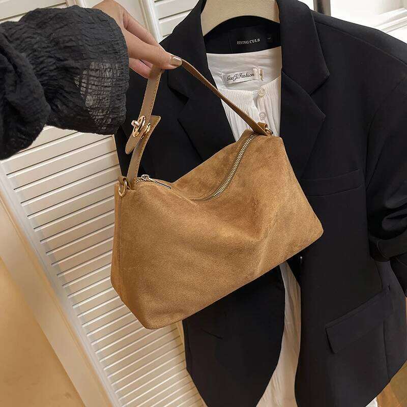 Faux Suede Solid Color Zipper Large Capacity Casual Tote New Trend Versatile Waterproof And Durable Crossbody Bags QIBALIANGPIN