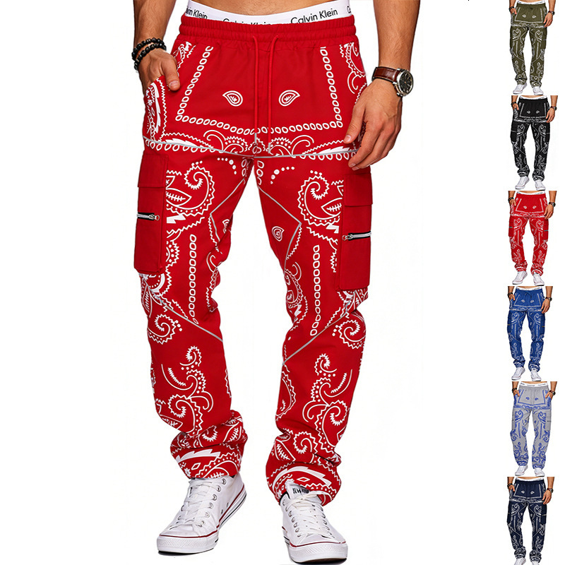 2026 Printed Paisley Casual Sports Harem Pants for Men Loose High Street Multi-Pocket Cargo Pants