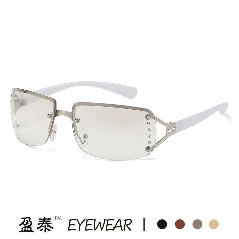 Trendy Y2k Hot Girl Sweet Cool Retro Frameless Square Glasses Men Fashion Personality Diamond-Encrusted Internet Celebrity Sunglasses