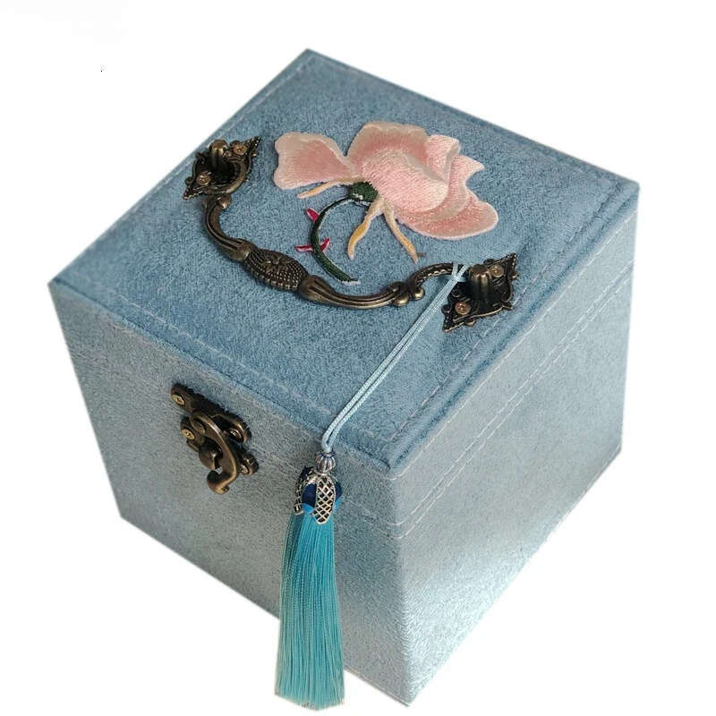 Chinese Embroidery Multiple Styles Three Layers Storage Floral Embroidery Makeup Box Bracelet Jewelry Organizer Earrings Necklace Hanging Rack Clutch 