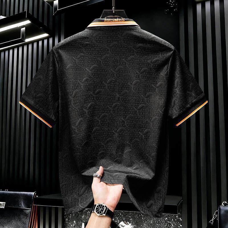 European-style summer new jacquard polo shirt, men's short-sleeve fashion casual trendy high-end collared T-shirt