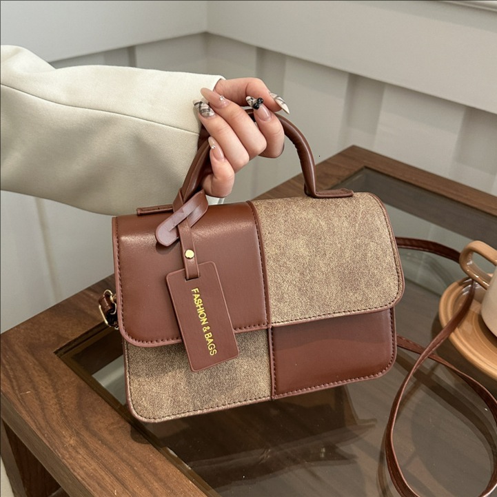 Free Shipping High Value Cross-border niche color-blocked handbag for women, 2026 new model, high-end fashion commuter shoulder and crossbody small sq