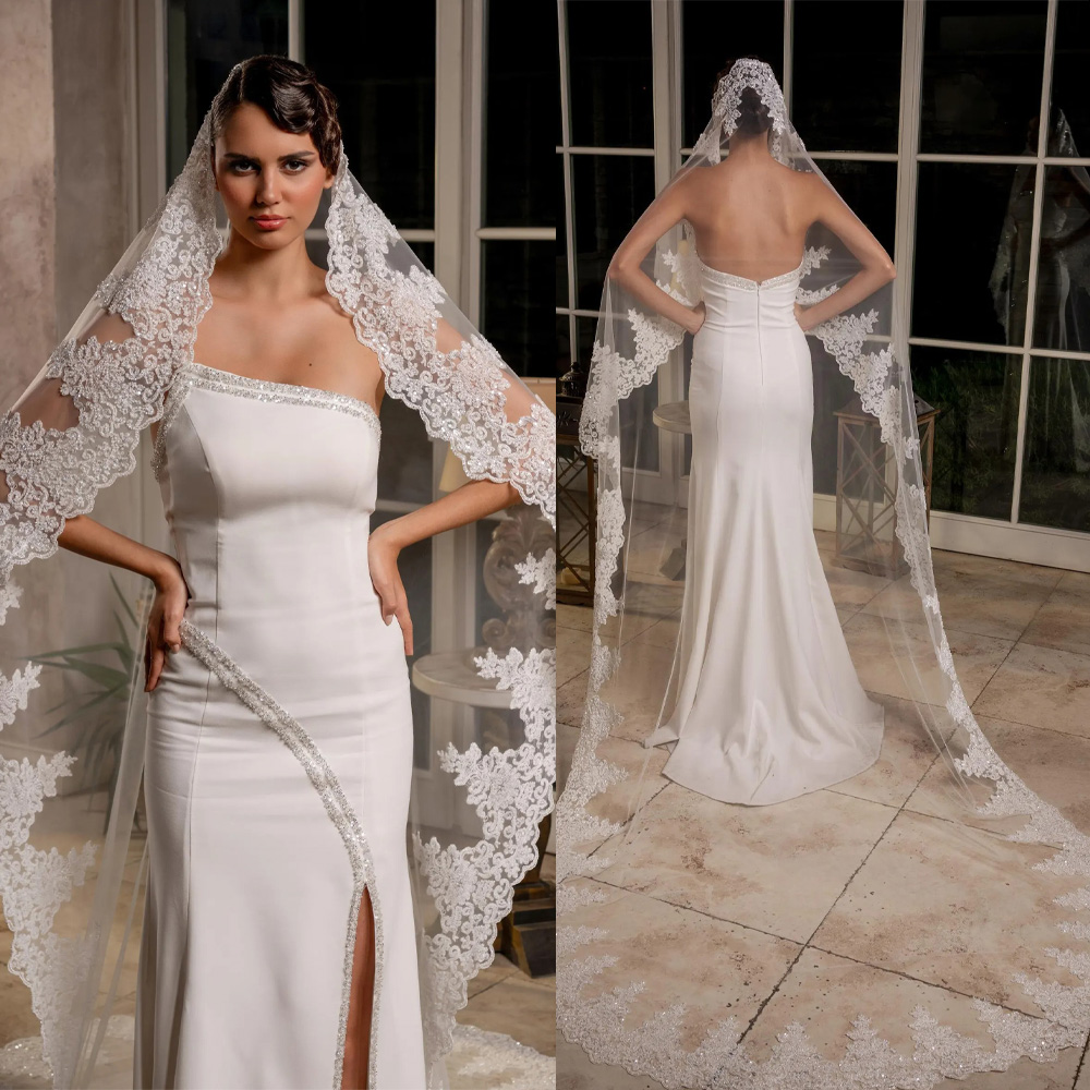 Classic Bridal Veils Long Appliques Lace Wedding Veil 1 Layer 3 Meters Long Tulle For Brides Hair Accessories Custom Made