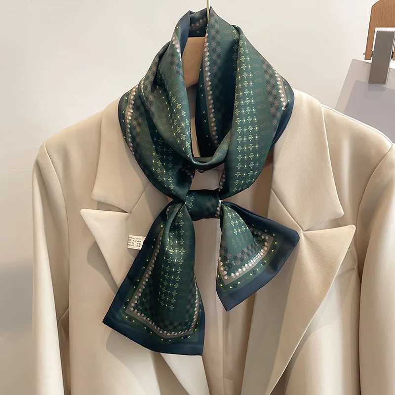 Green small silk scarf for women Korean small scarf long spring autumn summer thin style fashionable shirt thin and narrow strip Z260330