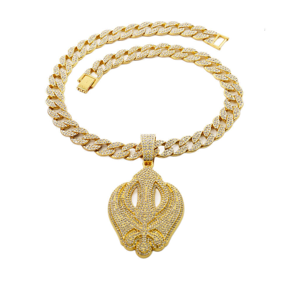 Hip-Hop Men's Accessories Trendy Brand OBLOCK English Letter Pendant Full Diamond Cuban Chain Necklace