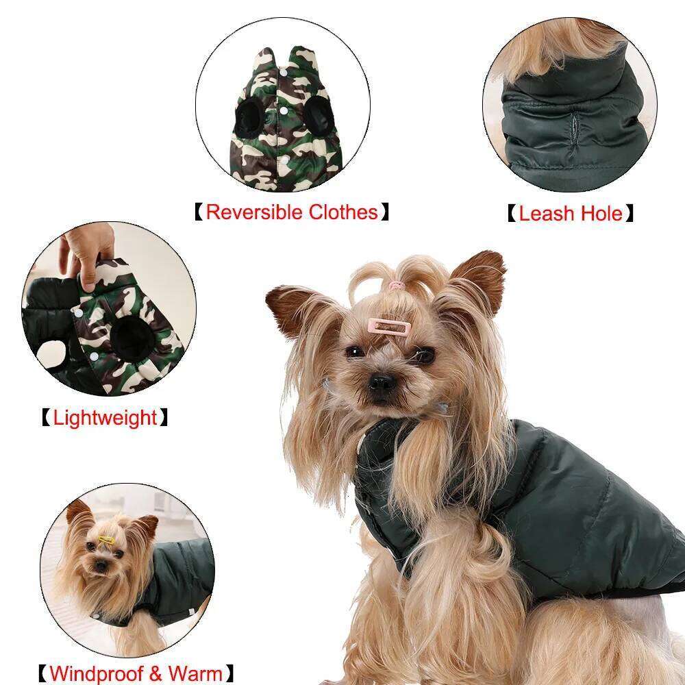 Winter Coat Pet Dog Clothes For Small Medium Dogs Cats Warm Reversible Puppy Costume with Leash Hole Chihuahua Pug Overalls