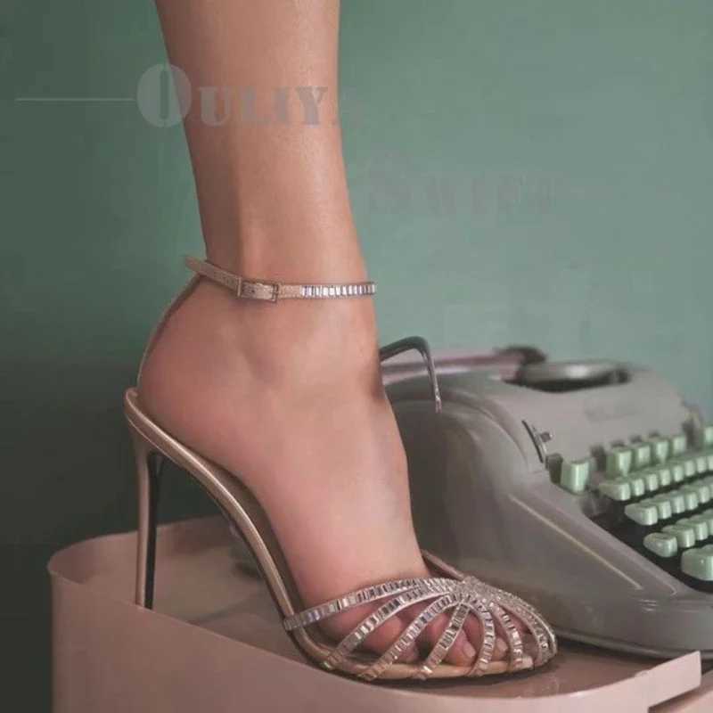 Foot Covered Rhinestones 2024 Summer New Round Toe Cutout Stiletto Sandals Banquet Heels Z260330