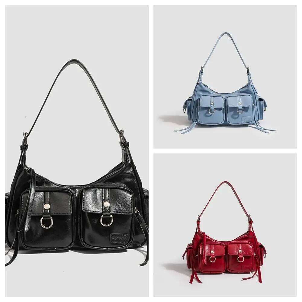 Trend Y K Retro Shoulder Multi Pocket Fashion Vintage Underarm Handbag Spicy Girl Motorcycle Bag Shopping TIANOUDAISHU