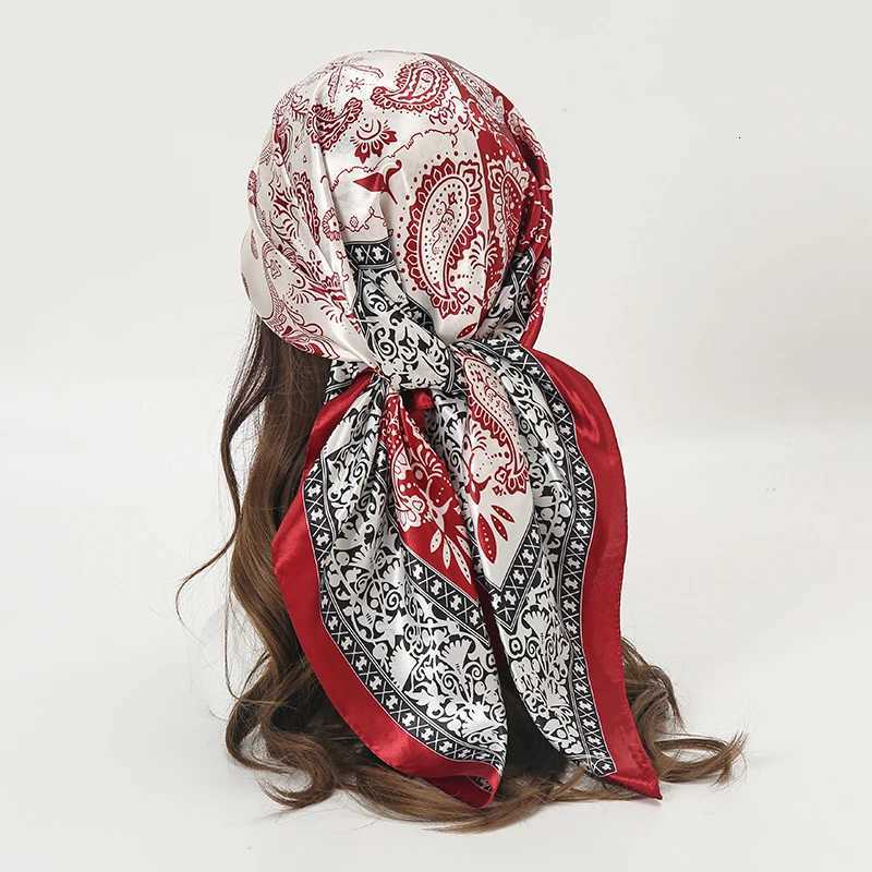 Satin Square Scarf Wen Muslim Hijab Elegant 2025 Print Silk Neckerchief Shawl Wraps band Handle Hair Accessories Bandana X260328