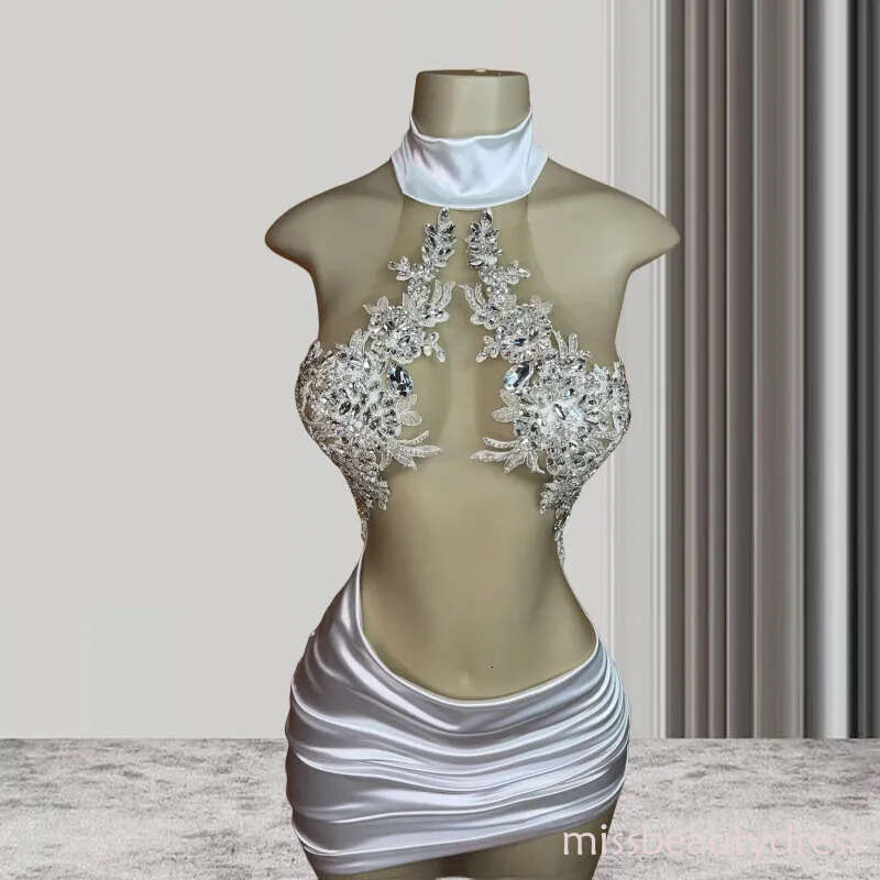 Sexy Crystals Short Prom For Black Girls See Through Luxury African American Cocktail Dresses Birthday Party Homecoming Gowns J033 ZD10