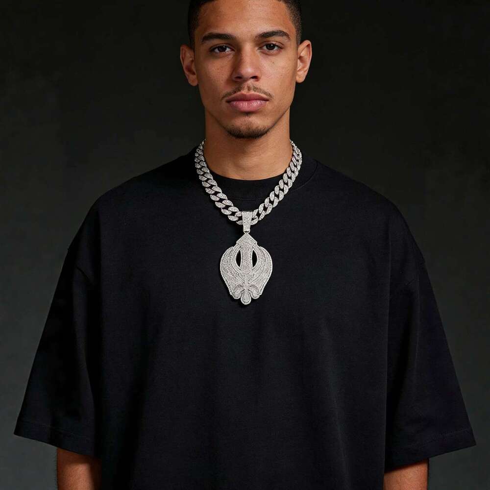 Hip-Hop Men's Accessories Trendy Brand OBLOCK English Letter Pendant Full Diamond Cuban Chain Necklace