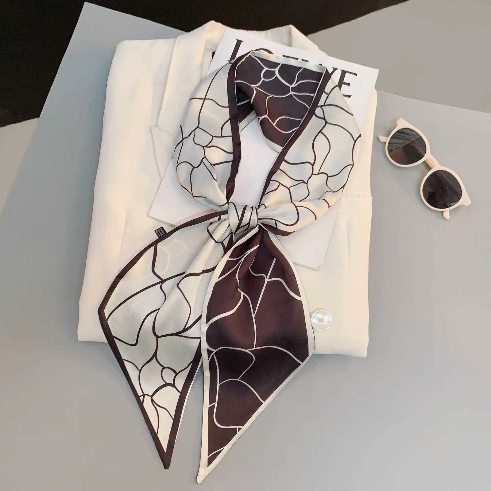 Luxurious Simation Silk Long Scarf Wens Printed Thin Narrow Scarf Bag band Satin Scarf Wen X260328