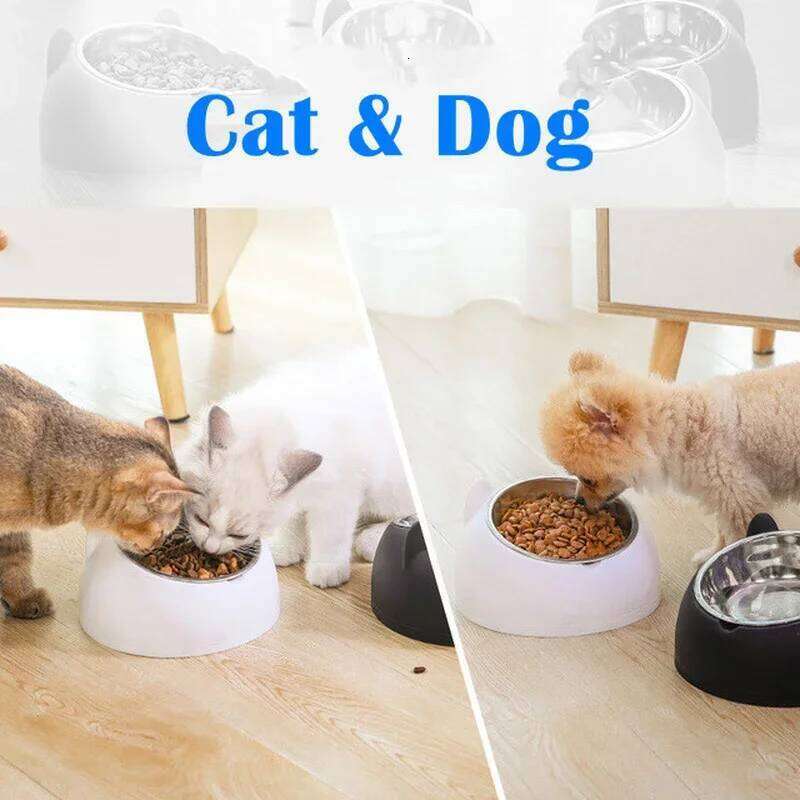 FGG Detachable Cute Cat And Dog Bowl Protection Cervical Vertebra 15 Degree Oblique Mouth Pet Stainless Steel Food Bowls 26W0330