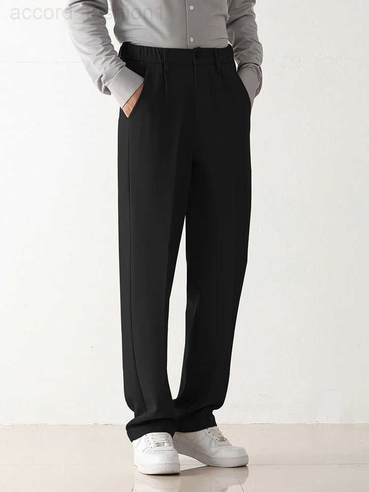 2026 New Korean Mens Casual Pants Loose Fit Draped Slacks Straight Trousers Semi-Wide Commute Suit Pants H260330