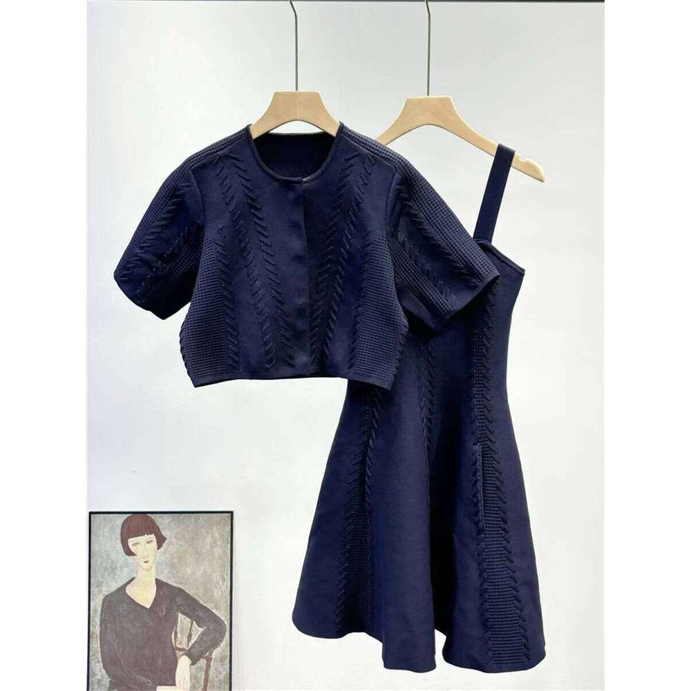 Women Solid Color Lace-Up Knit Cardigan + 2025 New Single Breasted O-Neck Short Sweater Or A-Line High Waist Sling Dress Mdng260330