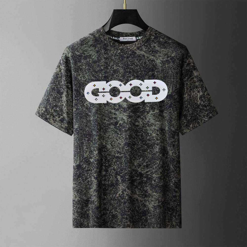 European Men's High-End Design Sense Distressed Crew Neck Short T-Shirt Men luxury New Trendy Brand Summer American Style