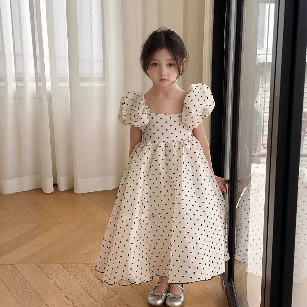 Girls Polka Dot Party Dress Summer Bubble Sleeves Princess Gown Understated Elegance Korean Japanese Style 2-7 YearsT260330