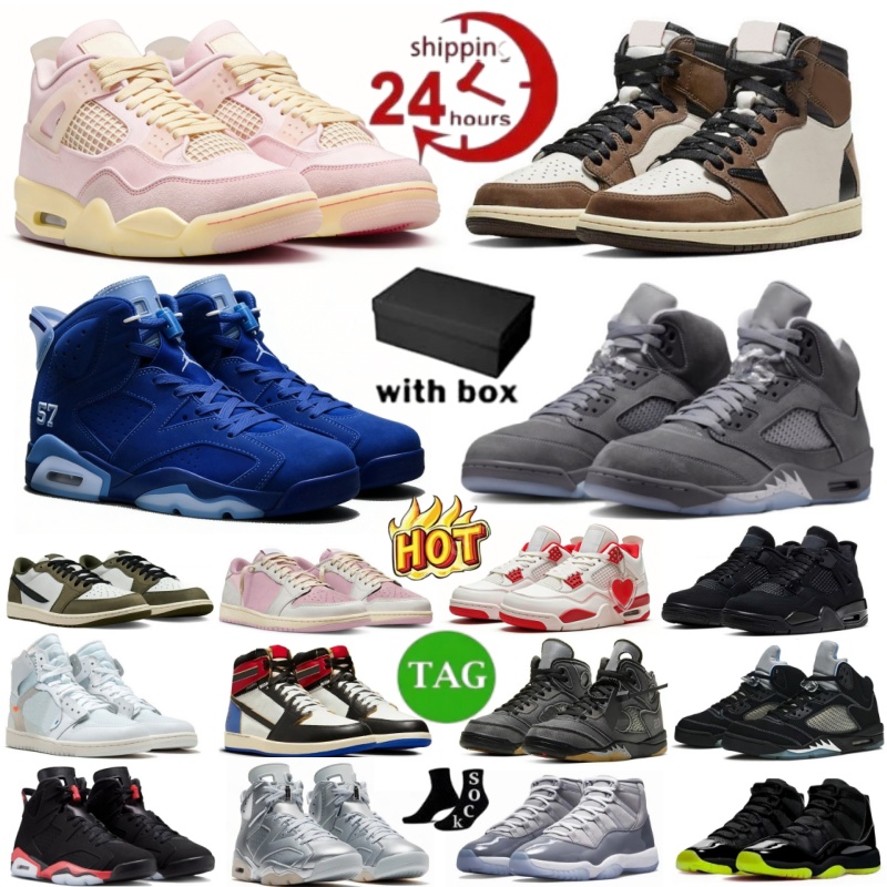 With Box 4s 5s 6s 12s Basketball Shoes 1s x Virgil Archive Alaska University Blue Gamma Blue Oreo Wolf Grey White Metallic Black Cat Valentines Day Men Women trainers