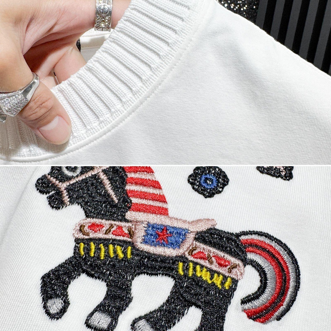 High-quality men's T-shirts high-end embroidered cartoon horse year short-sleeve T-shirt, 2026 new summer trendy loose-fitting fashion half-sleev