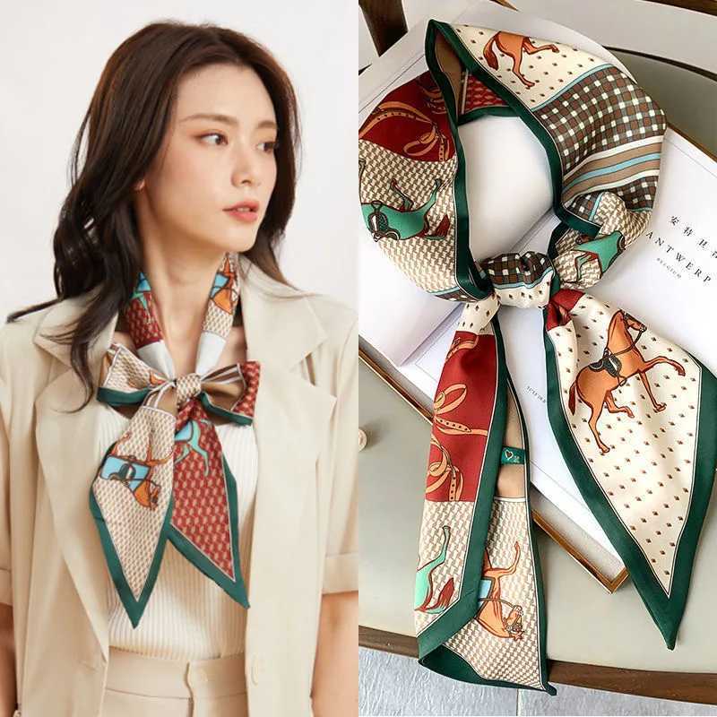Luxury Long Silk Scarf Female Animal Horse Print Thin Narrow Scarf Bag Hair Band Ribbon Scarfs Women Neckerchief Z260330