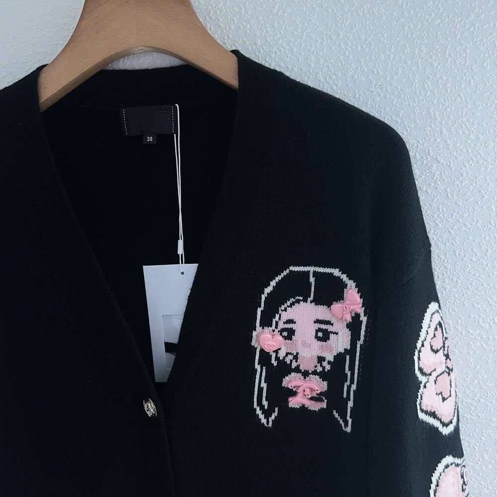 Style High Version Early Autumn New Micro Label Cartoon Jacquard V-Neck Long Sleeve Knitted Cardigan Top Qipao Hanfu Silk