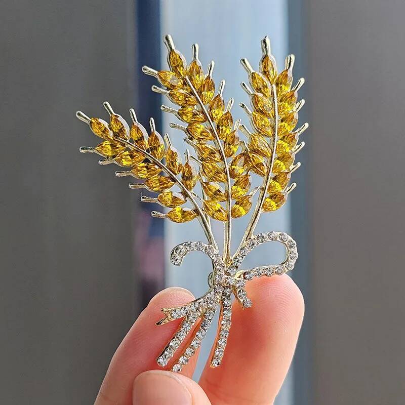Rhinestone Sunflower Brooches For Women Unisex Enamel Wheat Flower Party Casual Brooch Pin Clothes Office Fashion Jewelry Gifts