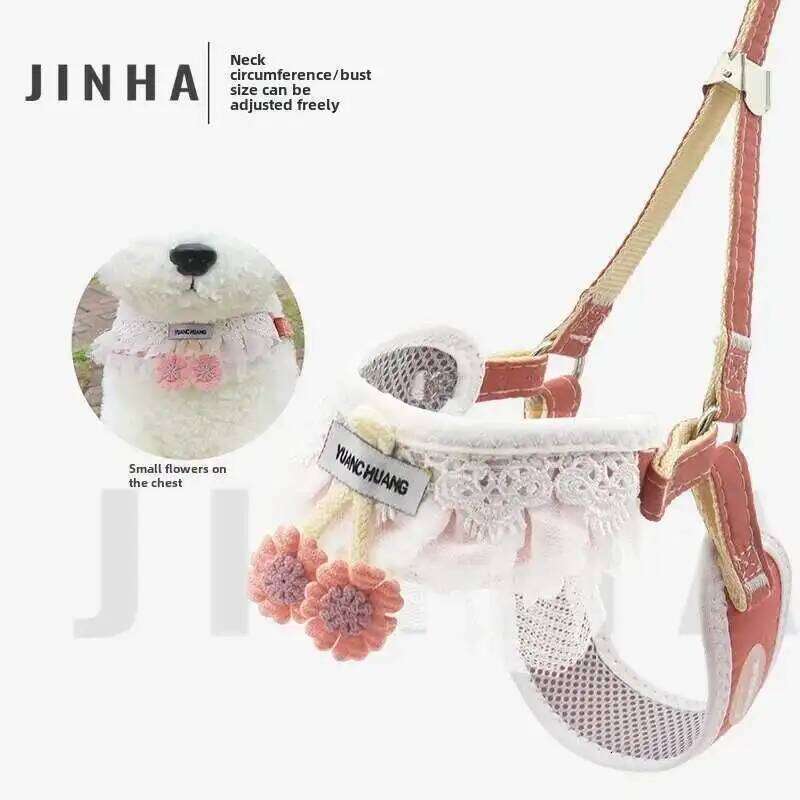 Puppy Cherry Double Chest Back Pomeranian Walking Teddy Leash Collar Dog Harness for Small Dogs