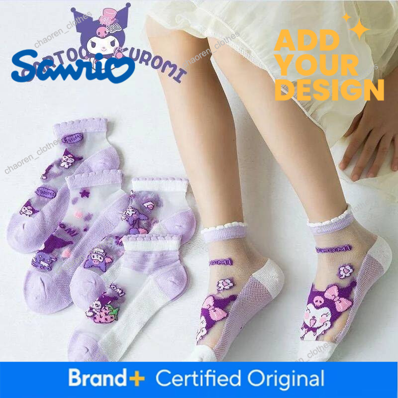 Designer Sanrio Kuromi Animationperipherals Summer Thin Children's Cotton Socks Crystal Stockings Pure Cotton Breathable New Girls' Socks