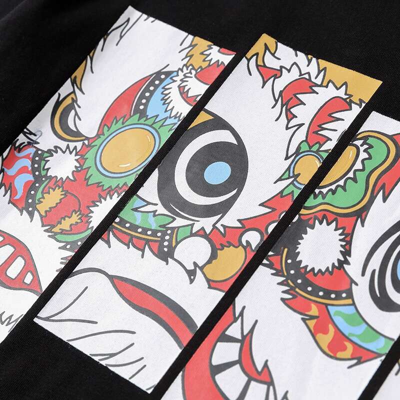 2026 Spring/Summer New Arrival: Unique Trendy Brand Lion Print Top, Chinese Style Pure Cotton Plus Size Round Neck Short Sleeve T-Shirt for Men