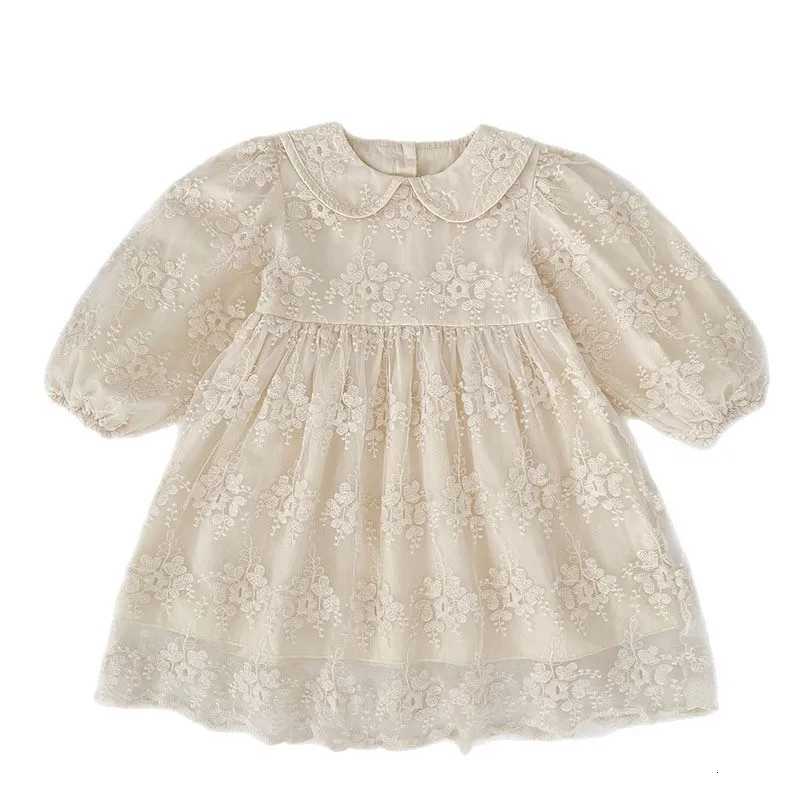 YBFSKID Children Girls Dress Spring Babys Girls Peter Pan Collar Dress Floral Print Kid Girl Long Sleeve Lace Embroidery DressT260330
