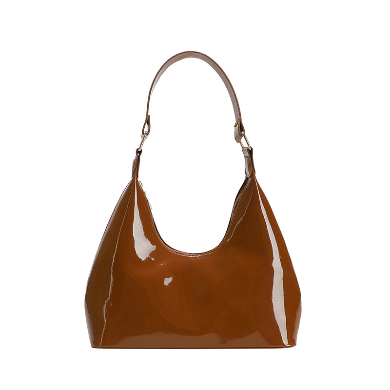 Free Shipping High Value Cross-Border Casual Glossy Underarm for Women 2026 New Patent Leather Fashion Light Luxury Shoulder Handbag Baguette Bag