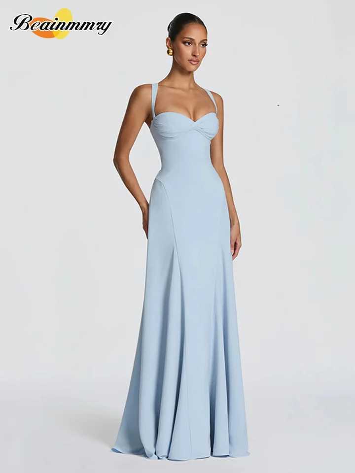 Yellow Low Cut Backless Lace Up High Waisted Maxi Dress Sleeveless Waist Cincher Spaghetti Strap Vestidos Party Club Women Robe C260331