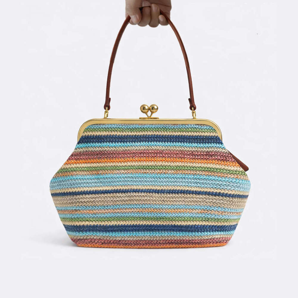 Women Colorful Striped Straw Handbag New Model Woven Tote For Women Casual Summer Beach Bag