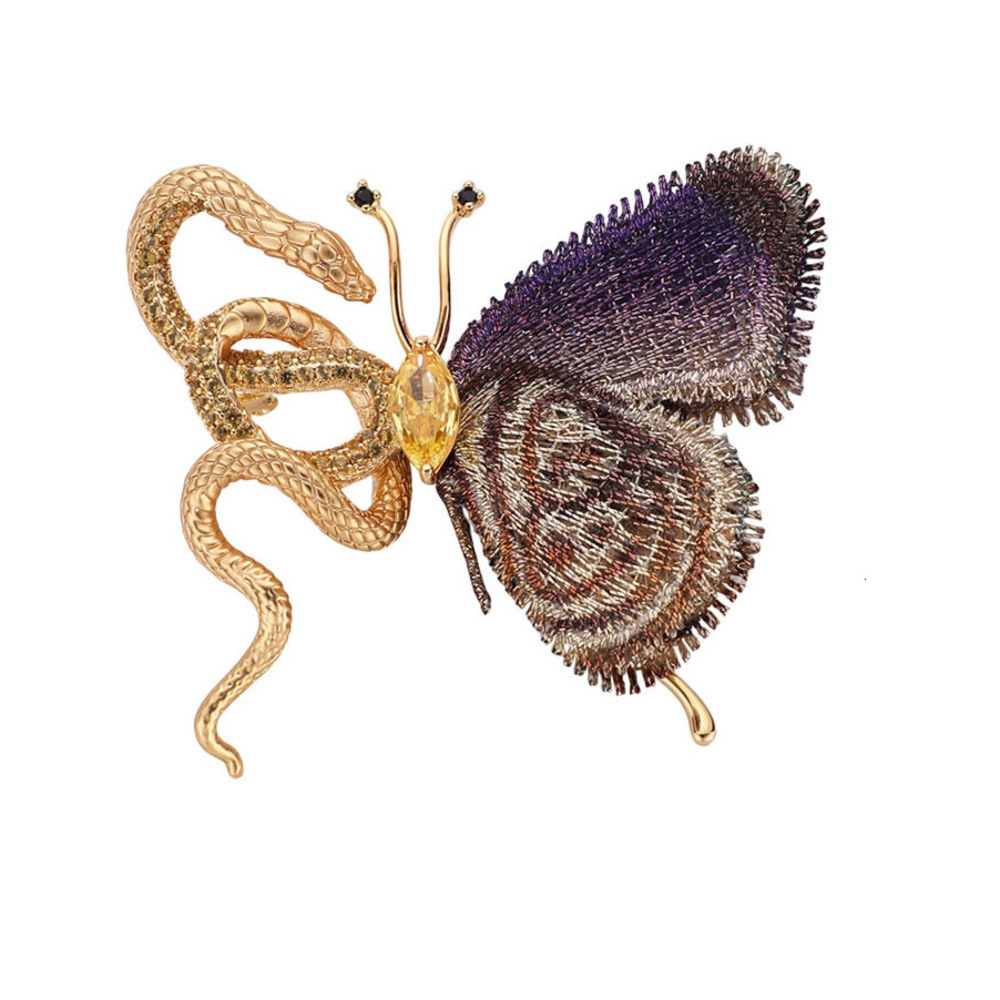 Unique Brooch Vintage Pin Exotic Snake And Butterfly Brooch High-End Elegant Light Luxury High-Grade Sense Of Design Exquisite Pin Accessories