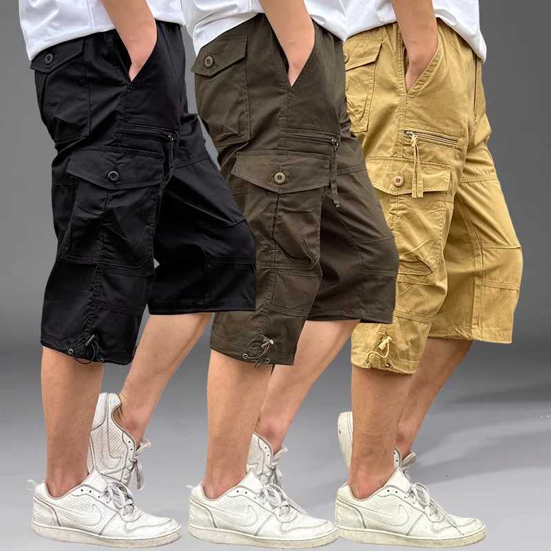 2025 New Mens Cargo Shorts Summer Loose Casual Pants Elastic Waist Large Size Outdoor Jogging Sweatpants Trend Multi Pockets Z260331