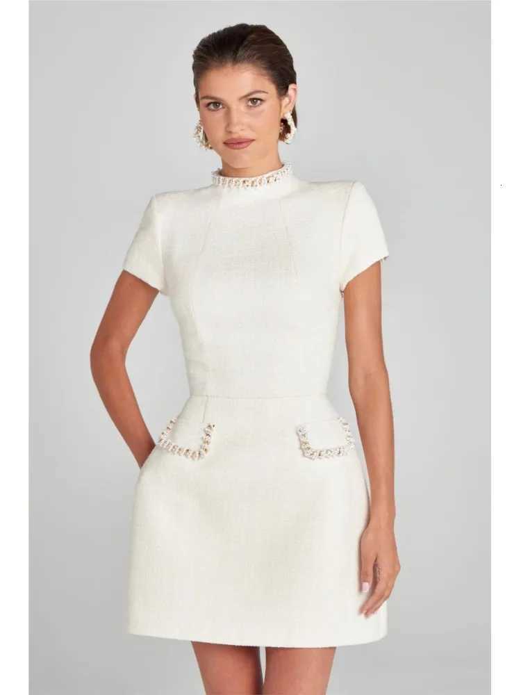 Temperament Xiaoxiangfeng A-Line Dresses Lady Elegant Slim Fit Y2k Short Sleeve Dress Retro O-Neck Patchwork Luxury New Vestidos C260331