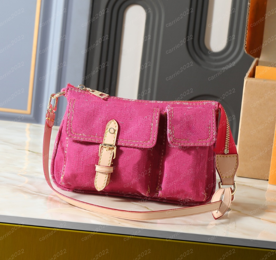 M27602 2026 New Designer Pochette Accessoire Cargo Shoulder Bag Women Denim Pink Blue Crossbody Bags Luxury Detachable Shoulder Strap Clutch Tote Purse Handbag