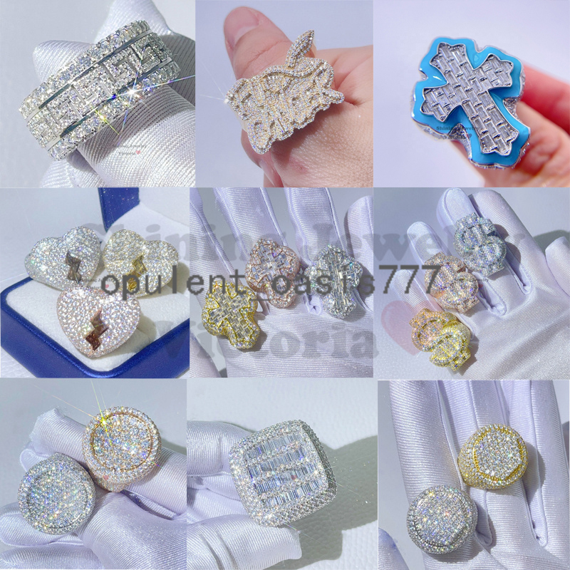 Custom Made Rose Gold Men Hip Hop 925 Sterling Silver Iced Out Moissanite Eternity Band Ring