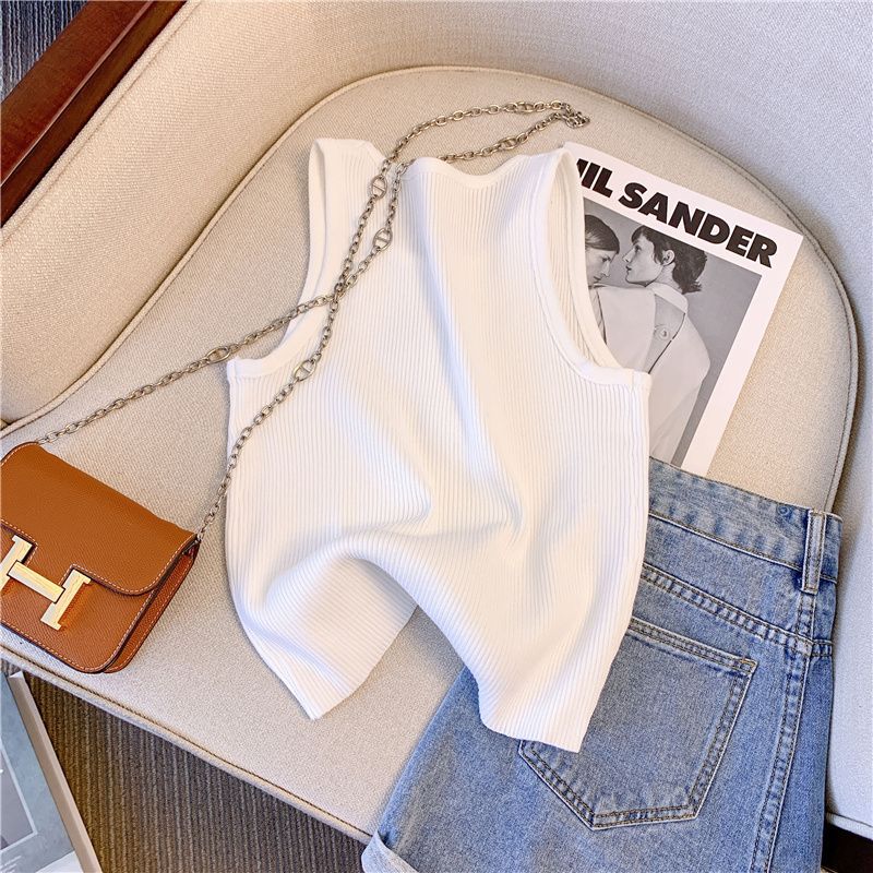 Summer Sexy Sleeveless Vest Korean Fashion Inlay Diamond Luxury Slim Fit Knitting Tank Tops Women Camis Clothes