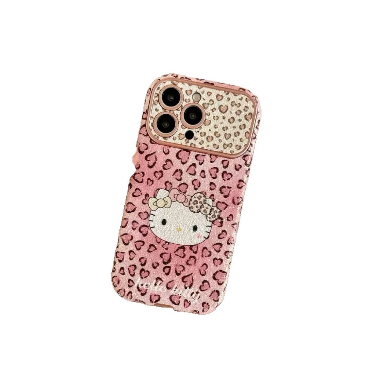 Cute Pink Love Heart Leopard Print Hello Kitty Case For iPhone New Fashion